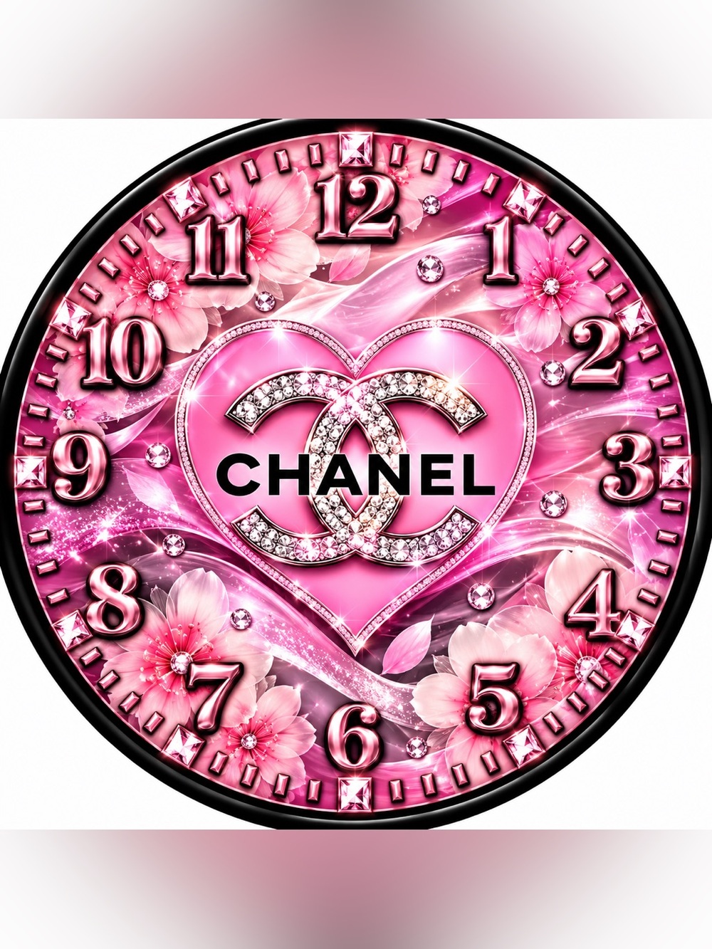 Chanel Pink Sparkle Heart 9” Wall Clock.